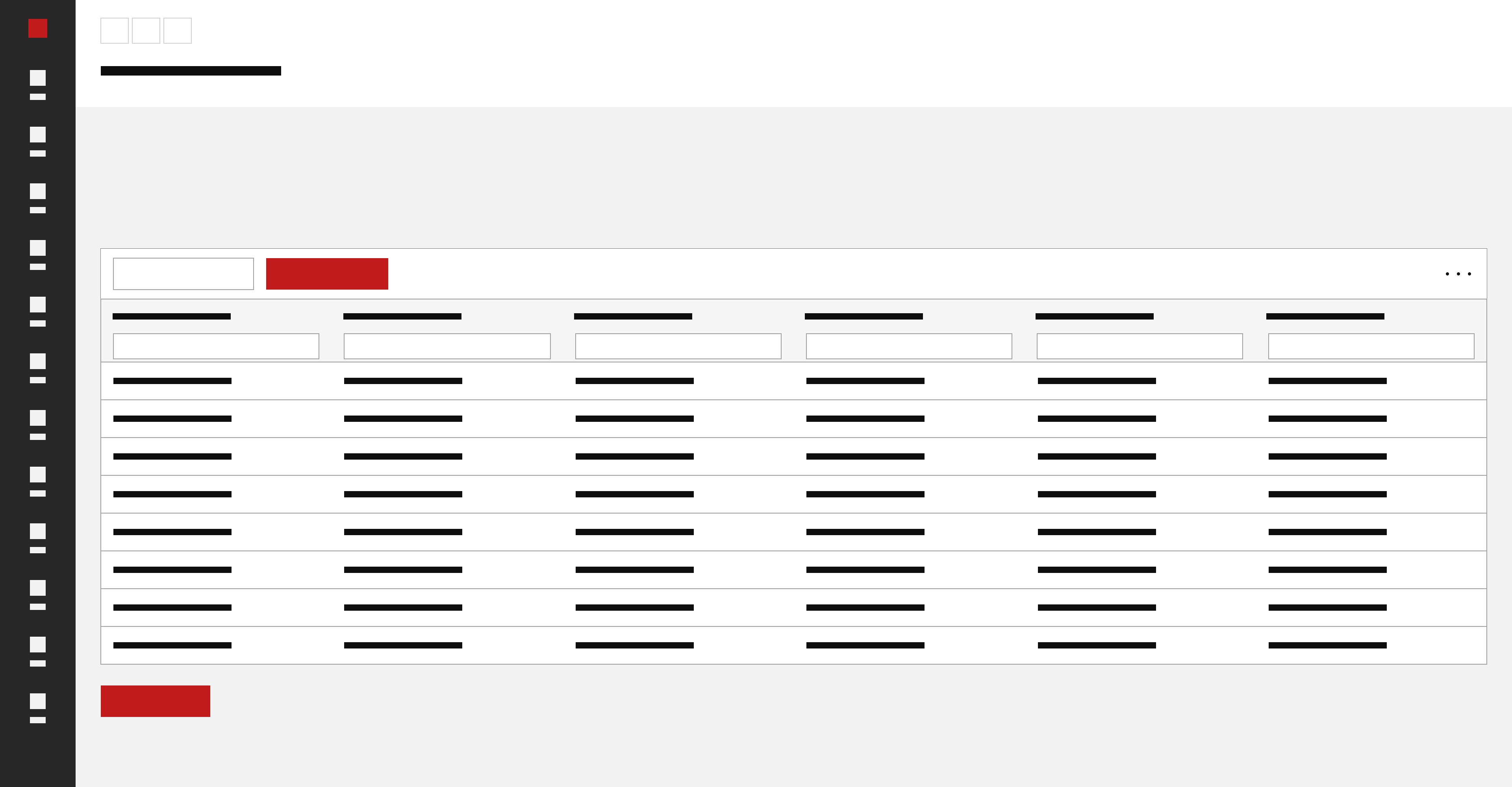 Wireframe of an overview screen containing a list.