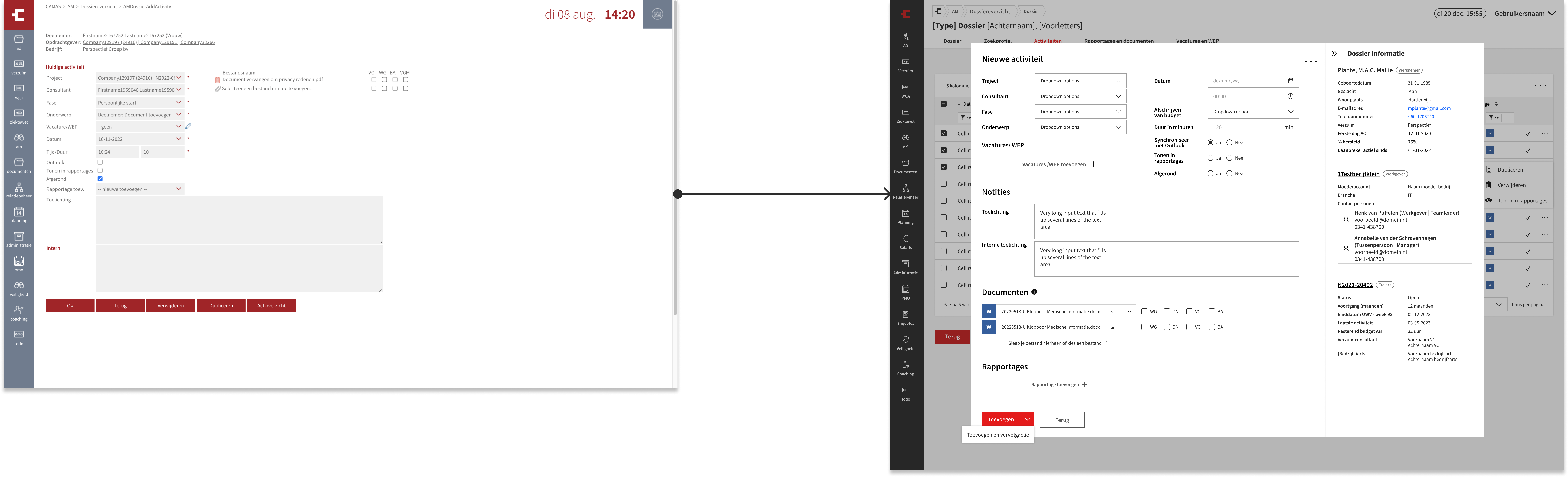 Illustration showing the New Activity screen in version 1 followed by version 2 with the updated UI.