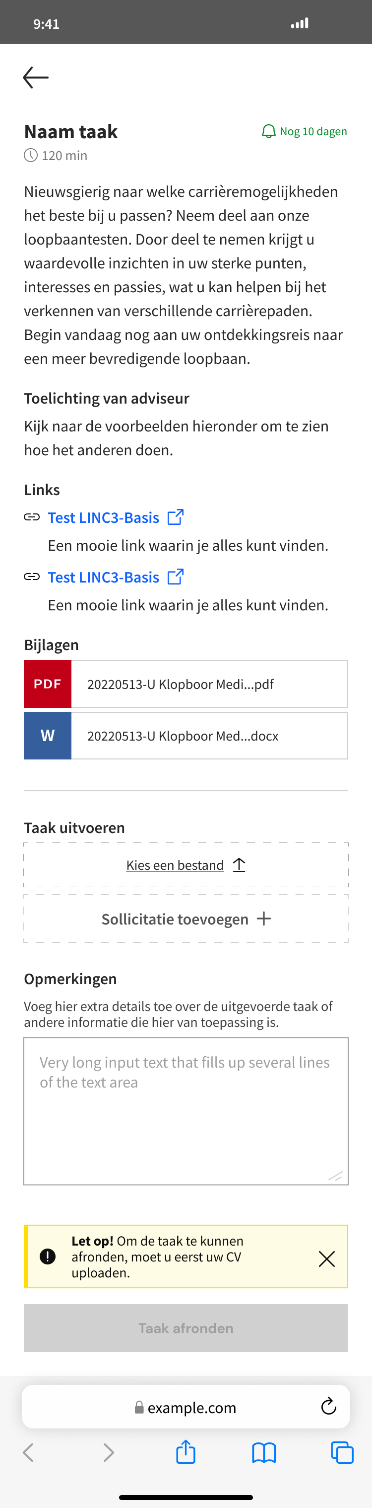 Illustration of the Task content template screen for mobile.