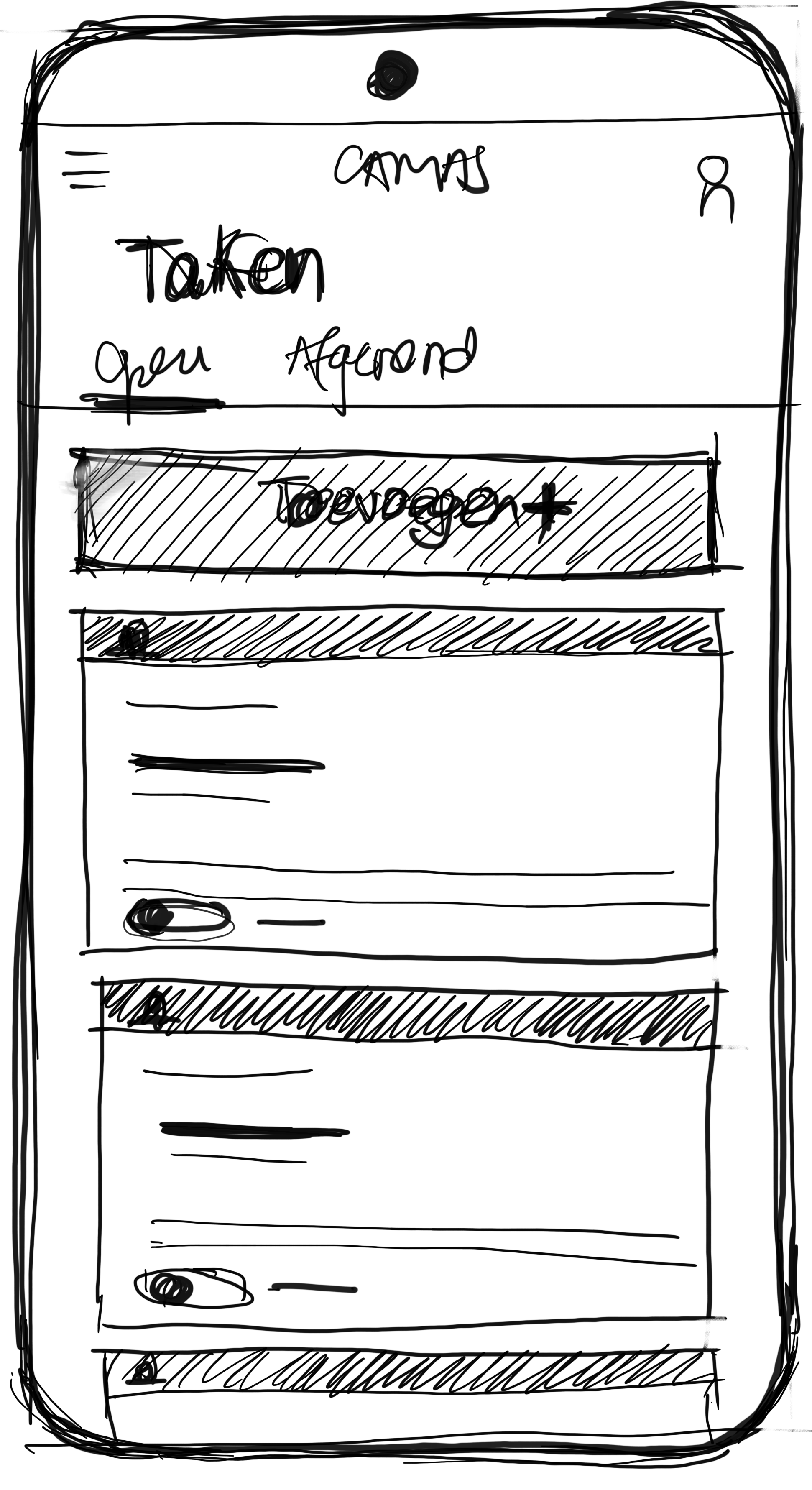 Hand sketched wireframe for the Tasks module.