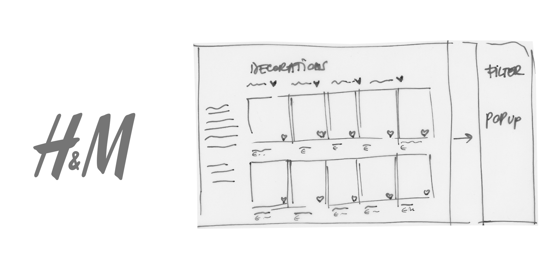 Handmade sketch of a feature on the H&M website.