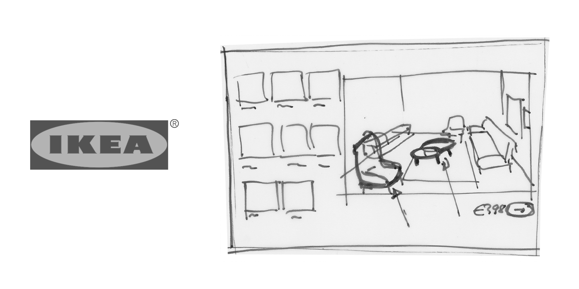 Handmade sketch of a feature on the Ikea website.
